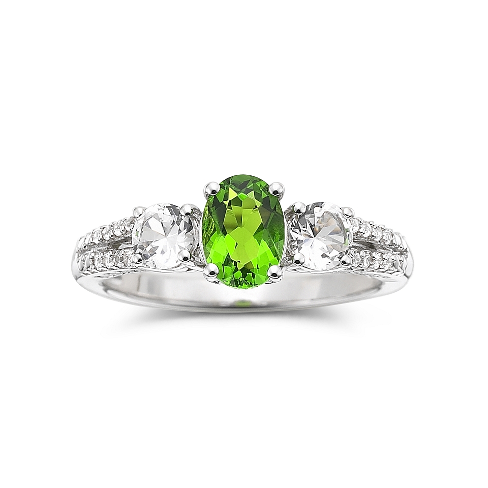 Simulated Peridot & White Sapphire Ring Sterling Silver, Womens