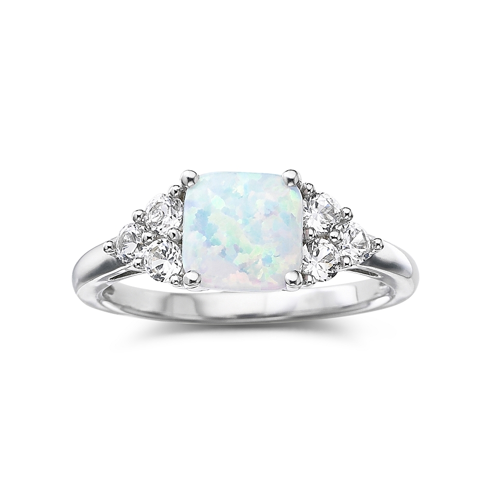 Lab Created Opal & White Sapphire Ring Sterling Silver, Womens