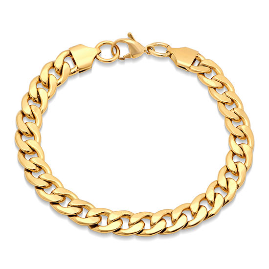 Steeltime 18K Gold Over Stainless Steel Solid Curb Chain Bracelet