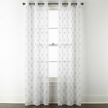 Regal Home Perth Geometric Embroidery, Shower Curtain Sheer Top Panel