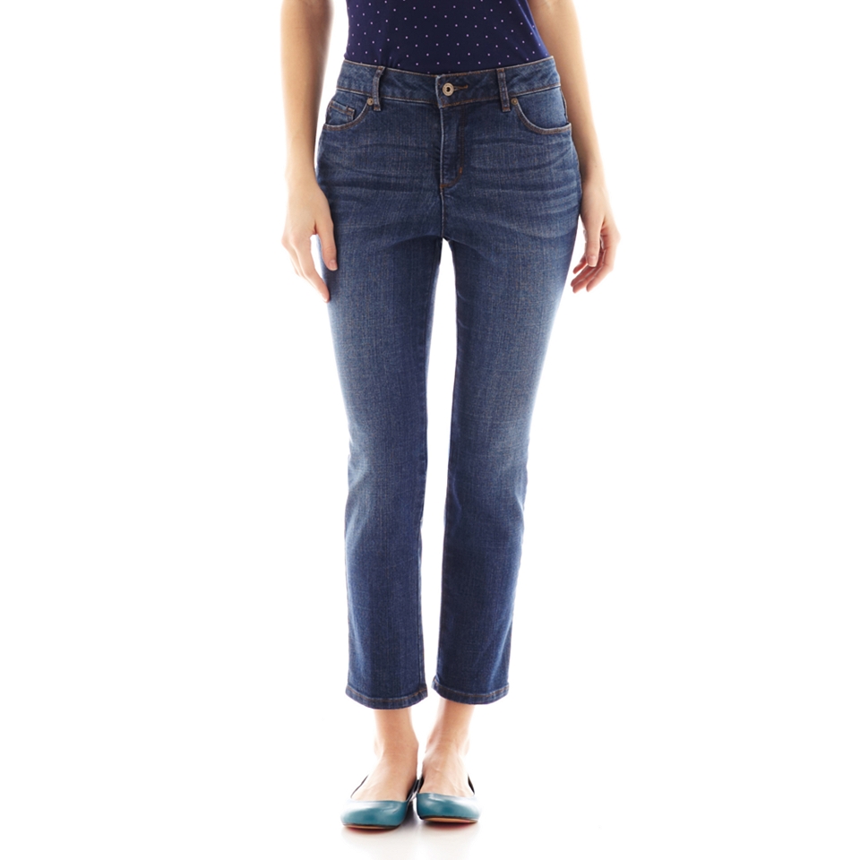 LIZ CLAIBORNE 5 Pocket Slim Leg Jeans   Petite, Medium Indigo Wash, Womens