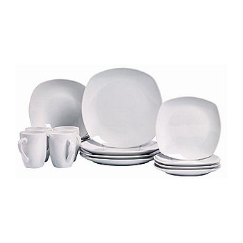 Tabletops Unlimited Quinto White Porcelain Square 16 Pc