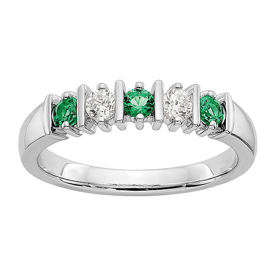 2.5MM 1/5 CT. T.W. Genuine Green Emerald 14K White Gold Wedding Band
