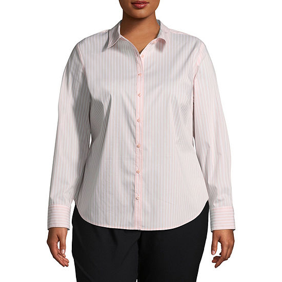 Worthington Long Sleeve Button-Front Shirt - Plus