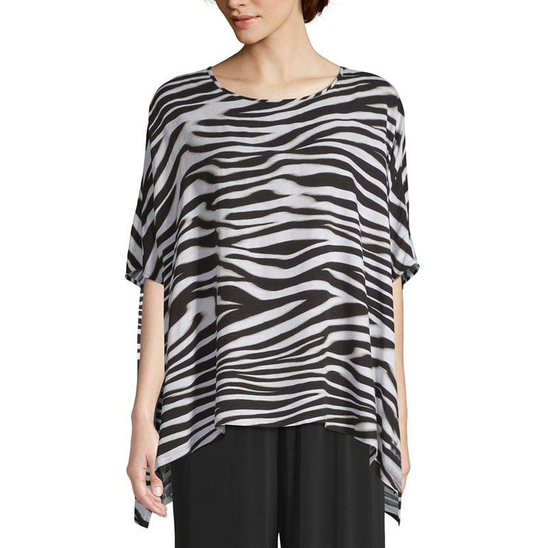 East Fifth East 5Th Womens Round Neck Elbow Sleeve Blouse, Size Large, Black