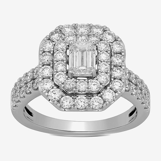Modern Bride Signature Womens 2 CT. T.W. Lab Grown White Diamond 10K White Gold Halo Engagement Ring