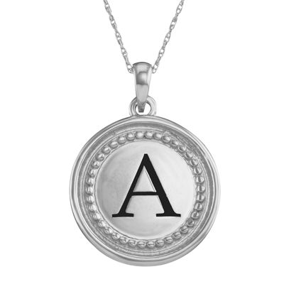 Personalized 14K White Gold Initial Disc Pendant Necklace, Color White