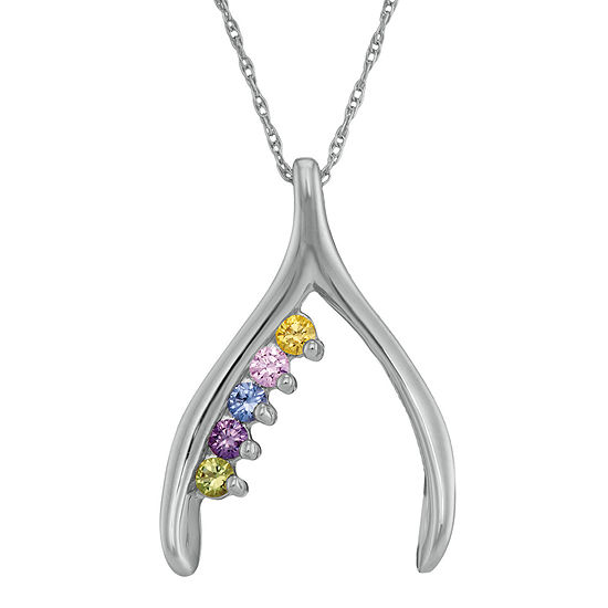 Personalized Sterling Silver Family Birthstone Wishbone Pendant Necklace