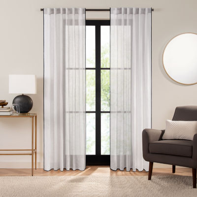 Fieldcrest Luxury Linen Border Stripe Sheer Rod Pocket Back Tab Single Curtain Panel JCPenney