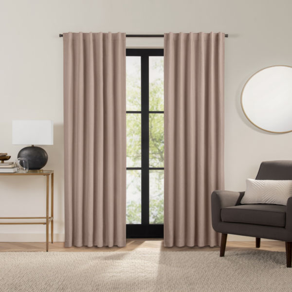 Fieldcrest Luxury Alden Linen Rod Pocket Back Tab Energy Saving 100% Blackout Single Curtain Panel