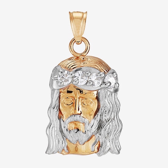 Religious Jewelry Jesus Christ Womens White Cubic Zirconia 14K Gold Oval Pendant