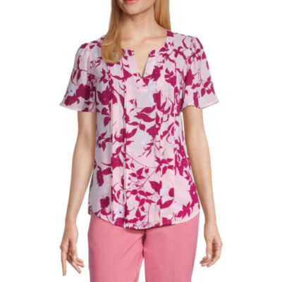 liz claiborne womens split crew neck short sleeve blouse