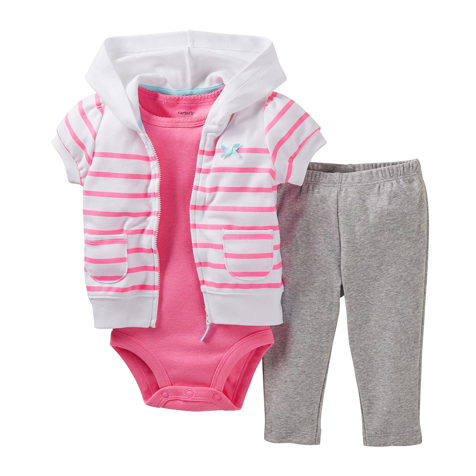 Carters Striped 3 pc. Hooded Cardigan Set   Girls newborn 24m, Pink, Pink,