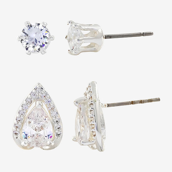 Sparkle Allure 2 Pair Cubic Zirconia Pure Silver Over Brass Earring Set