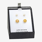 Sparkle Allure 2 Pair Cubic Zirconia Round 14K Gold Over Brass Earring Set