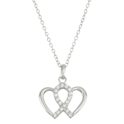 Womens 1/5 CT. T.W. White Cubic Zirconia Sterling Silver Heart Pendant Necklace JCPenney