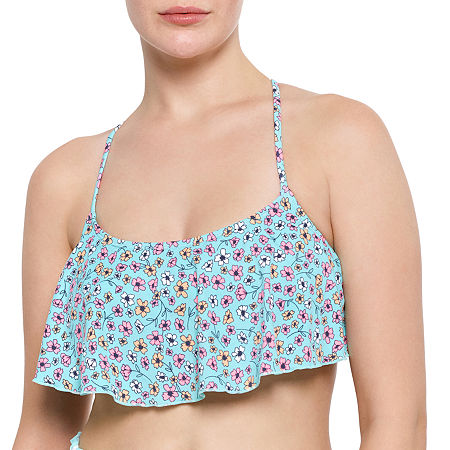 Arizona Floral Bralette Bikini Swimsuit Top Juniors, Large , Blue