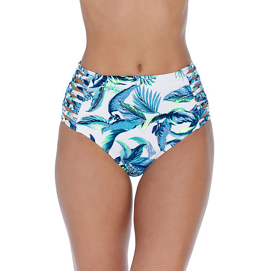 Ambrielle Womens Lined Tropical Floral High Waist Bikini Swimsuit Bottom