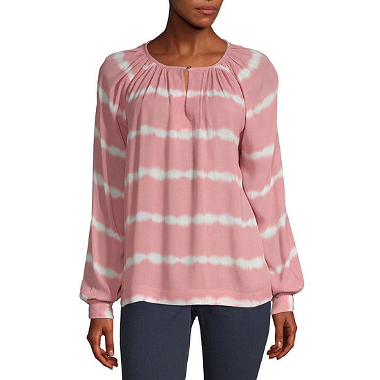a.n.a Womens Keyhole Neck Long Sleeve Peasant Top