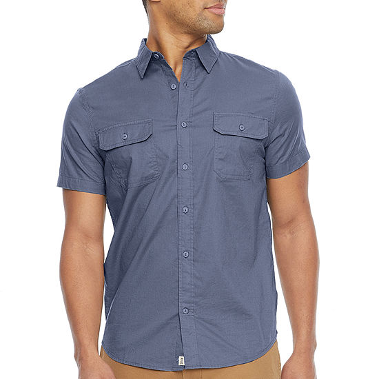 Mutual Weave Stretch Mens Regular Fit Short Sleeve Button-Down Shirt
