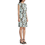 Liz Claiborne Short Sleeve Floral Midi A-Line Dress