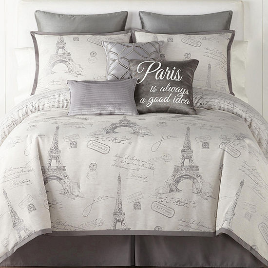 Paris Jacquard 7 Pc Comforter Set, Paris Themed Bedding Queen Size
