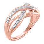 Womens 1/10 CT. T.W. Genuine White Diamond 14K Rose Gold Over Silver Crossover Cocktail Ring