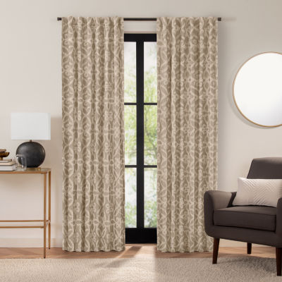 Fieldcrest Luxury Cotton Texture Jacquard Scroll Light-Filtering Rod Pocket Back Tab Single Curtain Panel