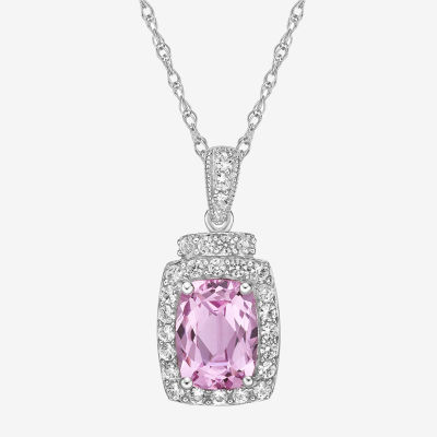 Womens Lab Created Pink Sapphire Sterling Silver Pendant