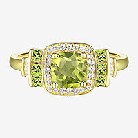 Womens Genuine Green Peridot 14K Gold Over Silver Cocktail Ring