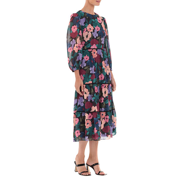 Clover And Sloane Long Sleeve Floral Midi Fit + Flare Dress