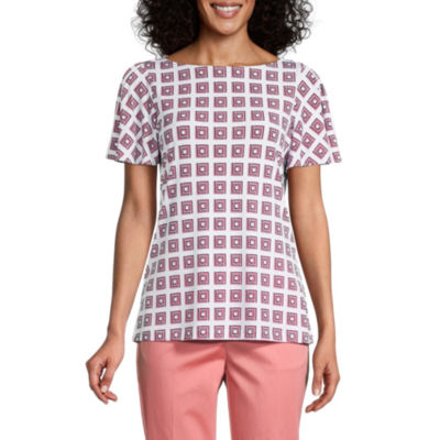 liz claiborne womens round neck short sleeve blouse