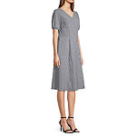 Liz Claiborne Short Sleeve Gingham Midi A-Line Dress