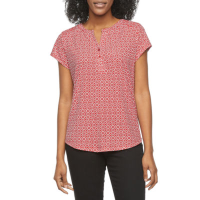 liz claiborne womens split crew neck short sleeve blouse