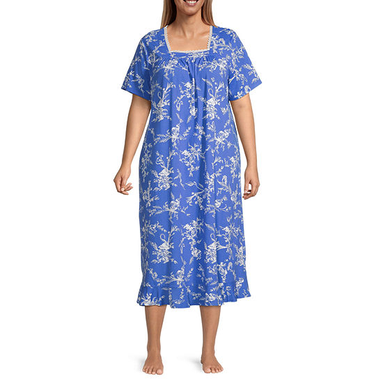 Adonna Womens Plus Short Sleeve Square Neck Nightgown