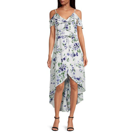 by&by Juniors Cold Shoulder Floral High-Low Fit + Flare Dresses