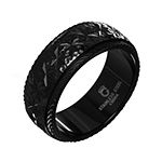 Mens Black Stainless Steel Textured 8mm Wedding Band