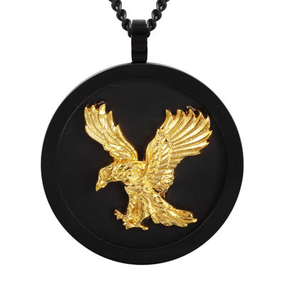Mens Stainless Steel With Black And Gold Ip Eagle Pendant Necklace
