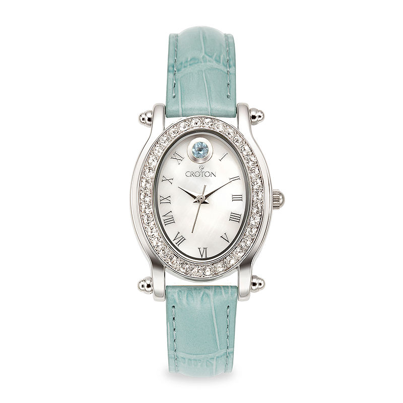 UPC 754425126165 product image for Croton Womens December Birthstone Crystal-Accent Blue Leather Strap Watch | upcitemdb.com