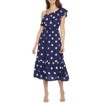 one shoulder polka dot dress