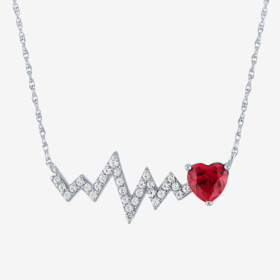 Heartbeat Womens Lab Created Red Ruby Sterling Silver Heart Pendant Necklace