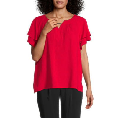 liz claiborne womens split crew neck short sleeve blouse