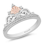 Enchanted Disney Fine Jewelry Womens 1/10 CT. T.W. Genuine White Diamond 14K Rose Gold Over Silver Crown Ariel Princess The Little Mermaid Cocktail Ring