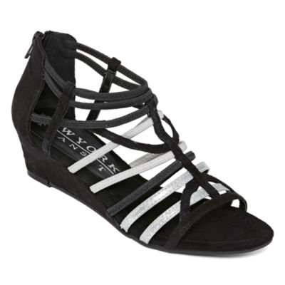 new york transit black wedge sandals