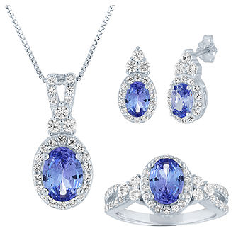 Simulated Blue Tanzanite Sterling Silver 3-pc. Jewelry Set