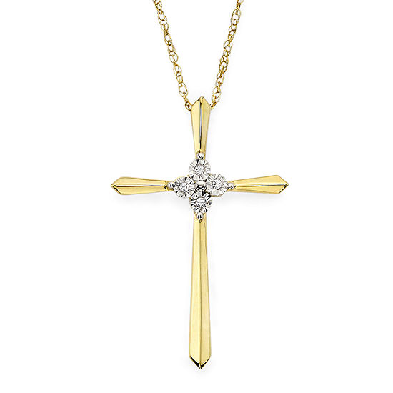 Diamond-Accent 10K Yellow Gold Cross Pendant Necklace ...