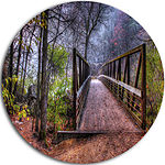 Design Art Beautiful Bridge Over Creek Landscape Photo Circle Metal Wall Art