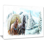 Designart Painted Scene With Horses In Winter Canvas Art