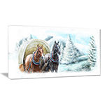 Designart Painted Scene With Horses In Winter Canvas Art