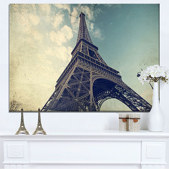 Designart Paris Paris Eiffel Towervintage View From Ground Canvas Art